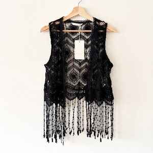 Zara Black Lace Crochet Vest Size XS-Small